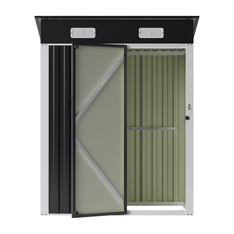 Living and Home 4.92x2.95ft Outdoor Metal Storage Shed, Pent Roof Garden Tool House with Lockable Door, Vents, Black & White