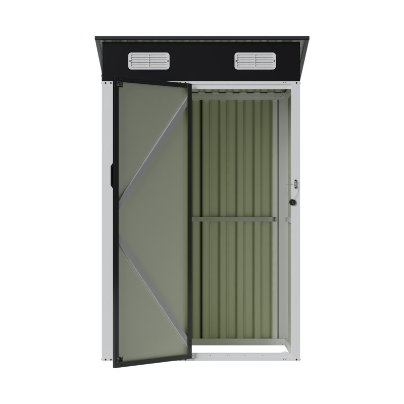 Living and Home 3.94x2.95ft Outdoor Metal Storage Shed, Pent Roof Garden Tool House with Lockable Door & Vents, Black & White