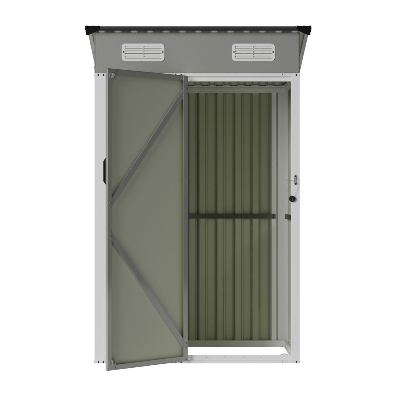 Living and Home 3.94x2.95ft Outdoor Metal Storage Shed, Pent Roof Garden Tool House with Lockable Door & Vents, Grey & White