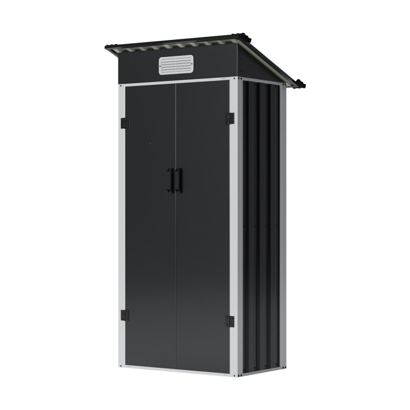 Living and Home 2.95x1.97ft Outdoor Metal Storage Shed, Pent Roof Garden Tool House with Lockable Double Doors & Vent, Black+White