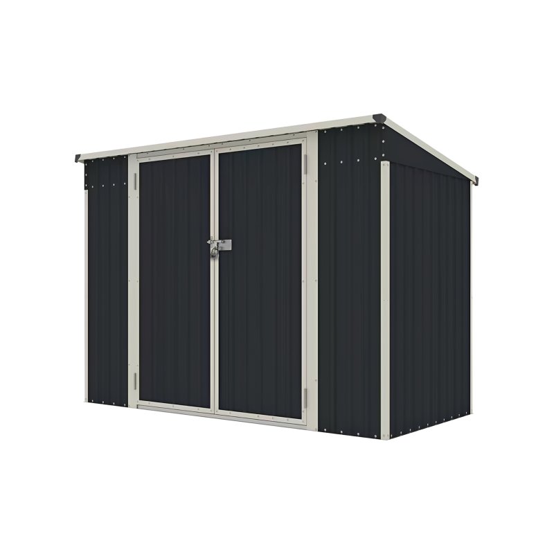 Living and Home 7.55x3.97ft Pent Roof Metal Storage Shed, Outdoor Garden Tool House with Lockable Double Doors & Adjustable Shelves, Anthracite & White