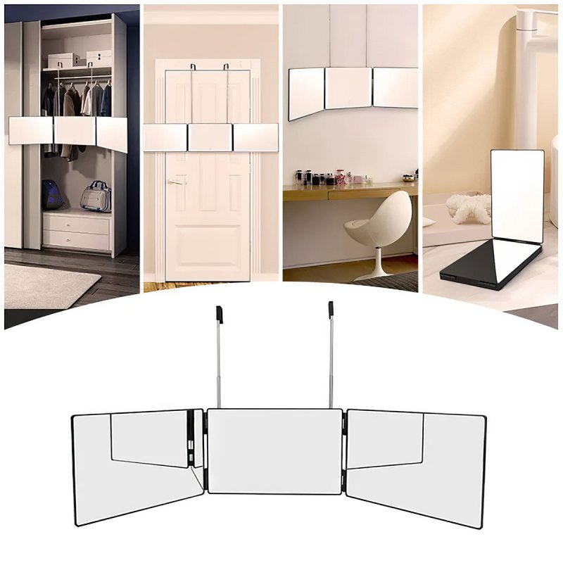 Living and Home 3-way Foldable Makeup Mirror with Telescoping Hooks