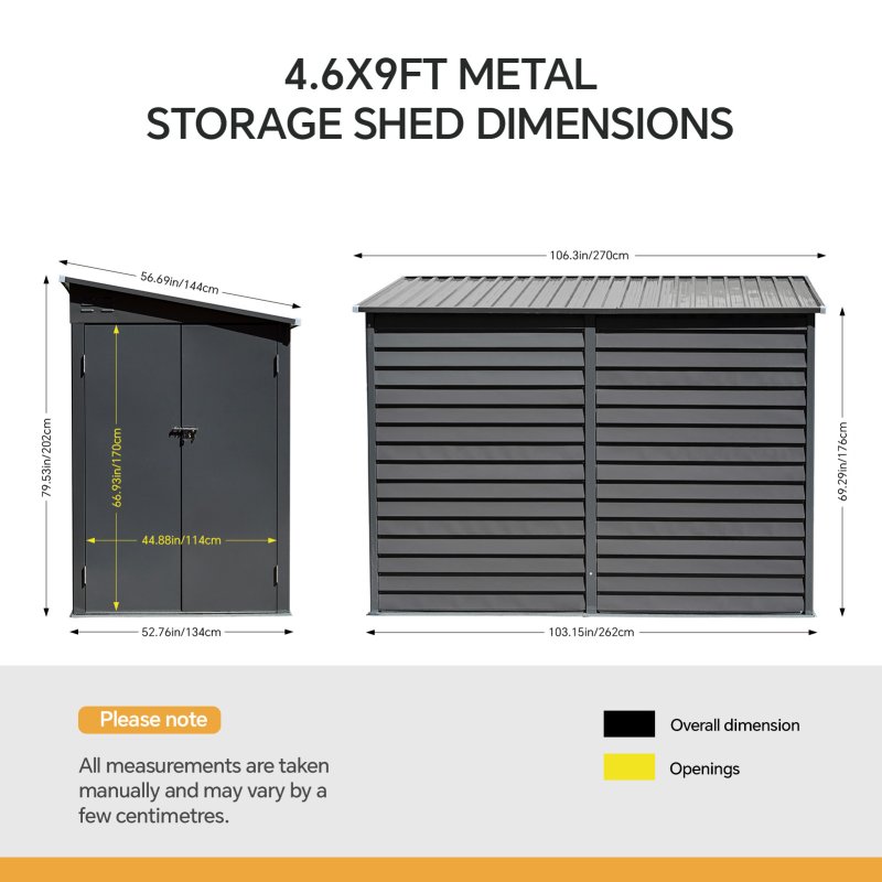 Living and Home 8.8 x 4.7ft Garden Shed Outdoor Steel Tool Storage Shed