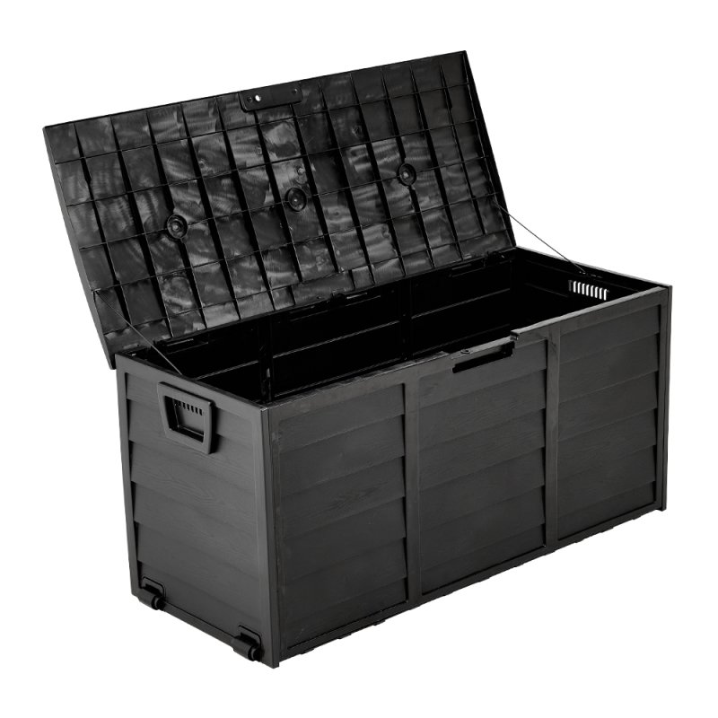 Living and Home 290L Waterproof Garden Storage Box Outdoor Storage Deck Box with Wheels, Black