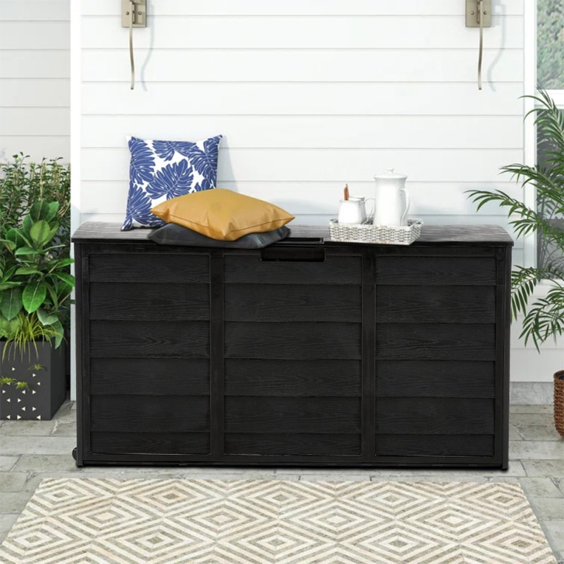 Living and Home 290L Waterproof Garden Storage Box Outdoor Storage Deck Box with Wheels, Black
