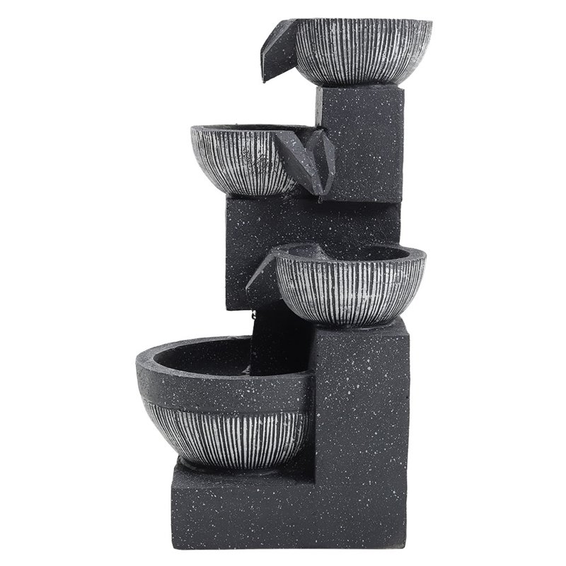 Living and Home Outdoor Solar Power Garden Water Feature Fountain Rockery Decor 4-Tier Bowls with LED Light