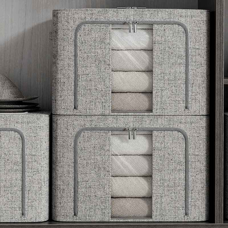 Living and Home 100L Metal Frame Fabric Storage Box with Windows, Grey