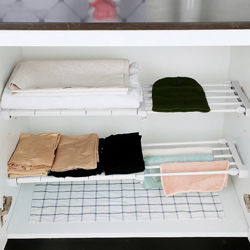 Living and Home White Expandable Closet Tension Shelf Rod and Storage Layer Dividers, 50 W x 25 D (cm)