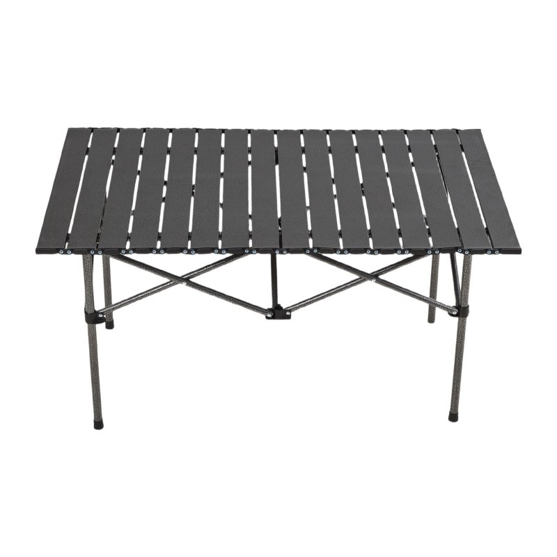 Living and Home 120cm Portable Folding Camping Table & Chair Set, 120cm Black Roll-Top Table + 6 Kermit Chairs with Wood Armrests, Outdoor Picnic Furniture with Carry Bag