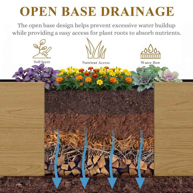 Living and Home L-Shaped Plastic Wood-Grain Raised Garden Bed Planter, 54cm (W) x 33cm (H)