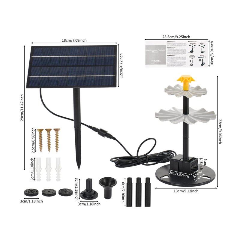 Living and Home 4W Solar Fountain Pump with Adjustable Solar Panel & 6 Nozzles
