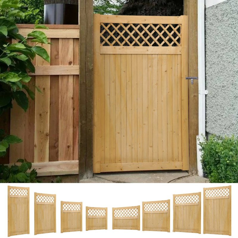 Living and Home Rhombus Garden Wood Fence Gate, Multi Size Options Outdoor Privacy Wooden Garden Gate with Hinges & Latch Hardware