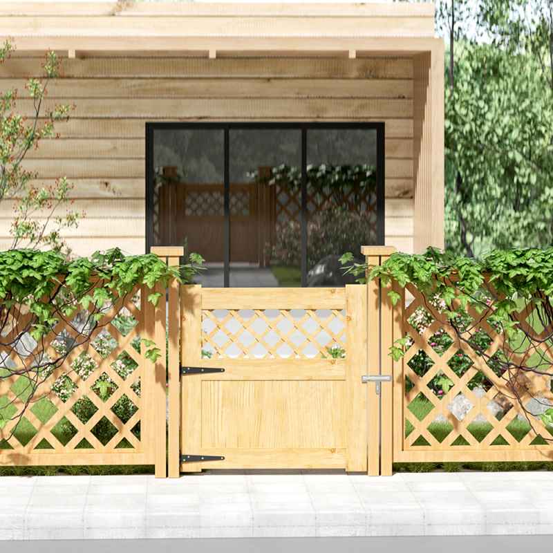 Living and Home Rhombus Garden Wood Fence Gate, Multi Size Options Outdoor Privacy Wooden Garden Gate with Hinges & Latch Hardware