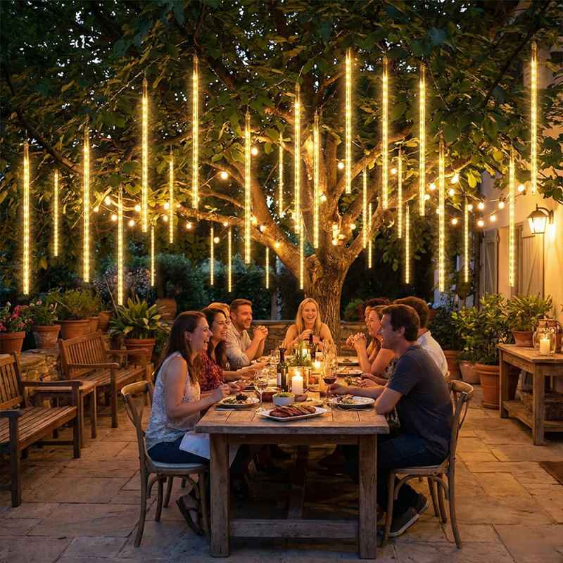 Living and Home Solar-Powered Meteor Shower String Lights with Remote Control