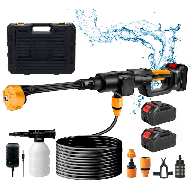 Living and Home 21V Cordless Handheld Pressure Washer Cleaner with 2 Batteries, Yellow+Black