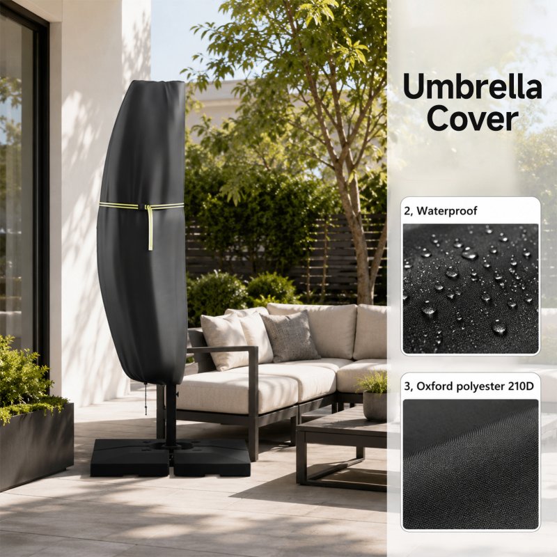 Living and Home Waterproof Cantilever Parasol Cover with Zipper and Rod