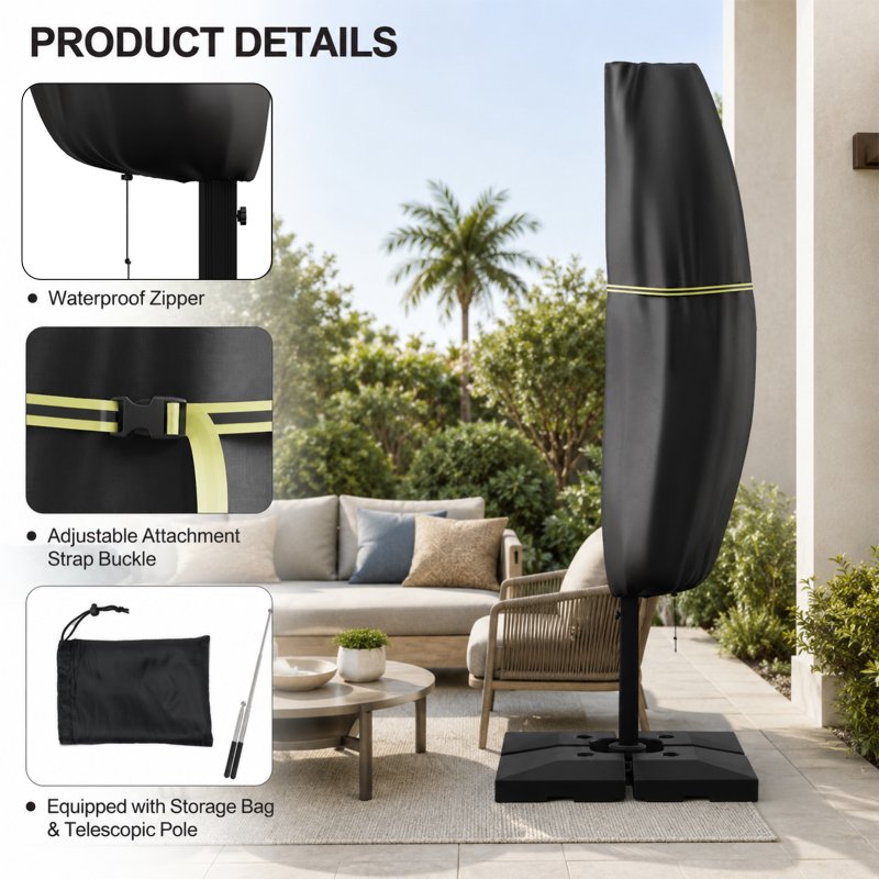 Living and Home Waterproof Cantilever Parasol Cover with Zipper and Rod