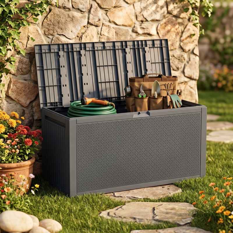 Living and Home 340L PP Garden Storage Box, Dark Grey