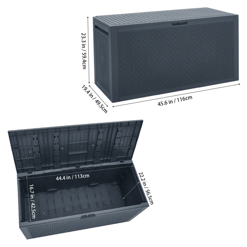 Living and Home 340L PP Garden Storage Box, Dark Grey