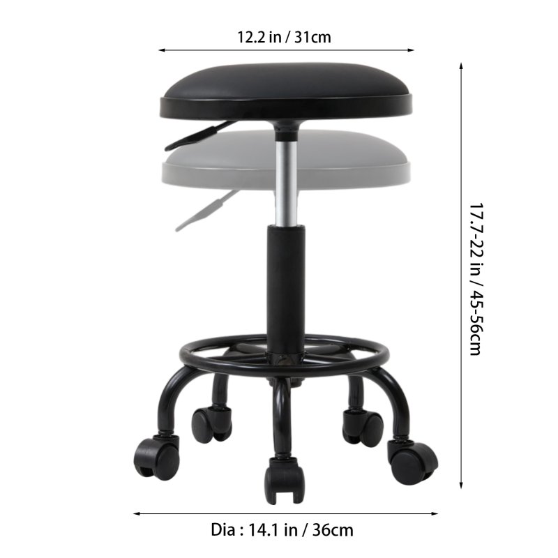 Living and Home Height-Adjustable PU Leather Round Salon Rolling Stool