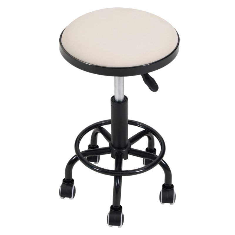 Living and Home Height-Adjustable PU Leather Round Salon Rolling Stool