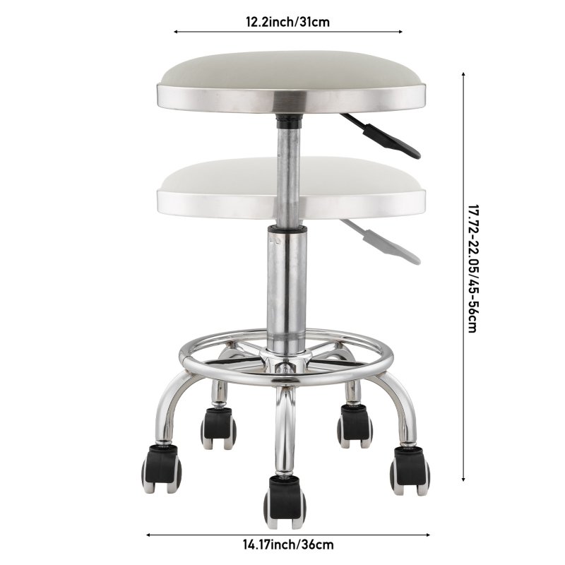 Living and Home Height-Adjustable PU Leather Round Salon Rolling Stool