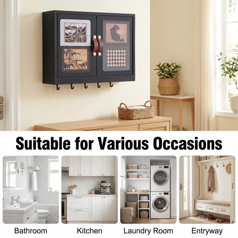 Living and Home Foldable Wall-Mounted Bathroom Storage Cabinet with Doors