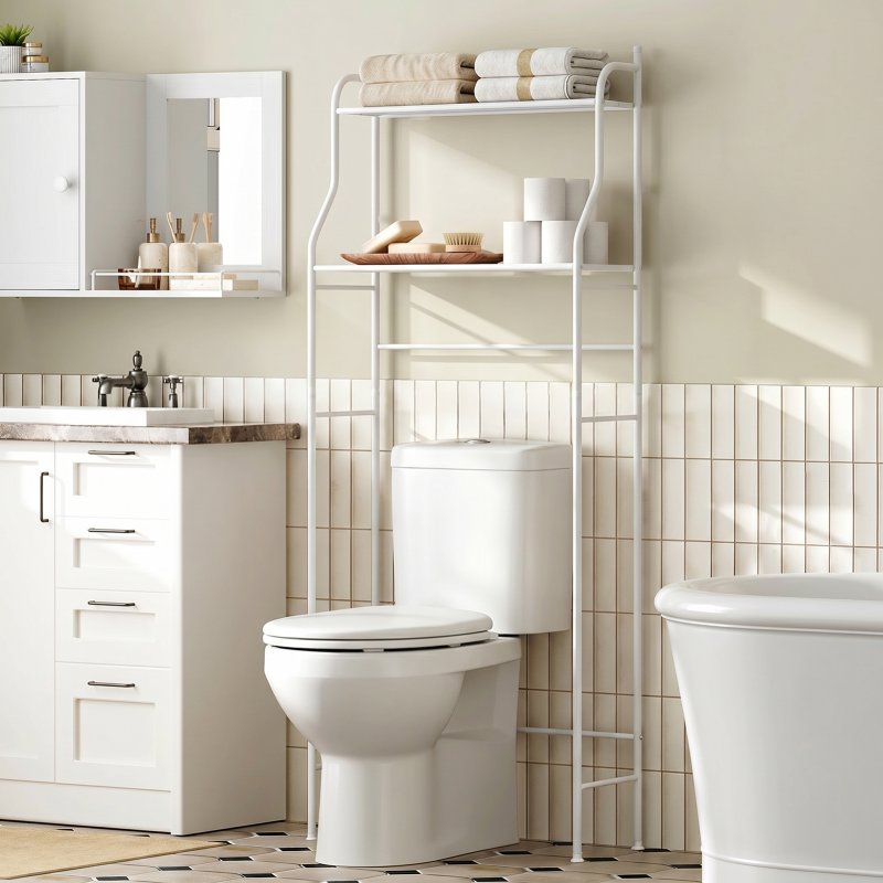 Living and Home 2-Tier Freestanding Over Toilet Storage Rack, 68cm W x 25cm D x 160cm H