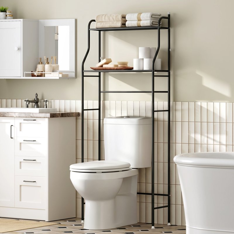 2-Tier Over-The-Toilet Storage Rack, 68cm W x 25cm D x 160cm H, Black