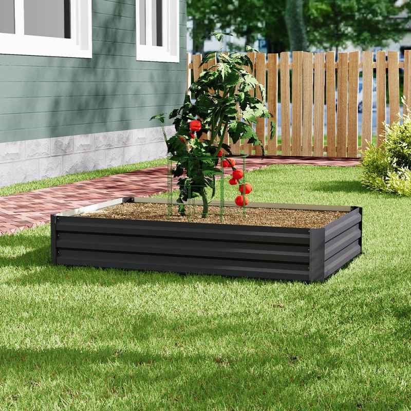 Living and Home Charcoal Black Rectangular Galvanised Steel Raised Garden Bed, 120cm W x 90cm D x 30cm H