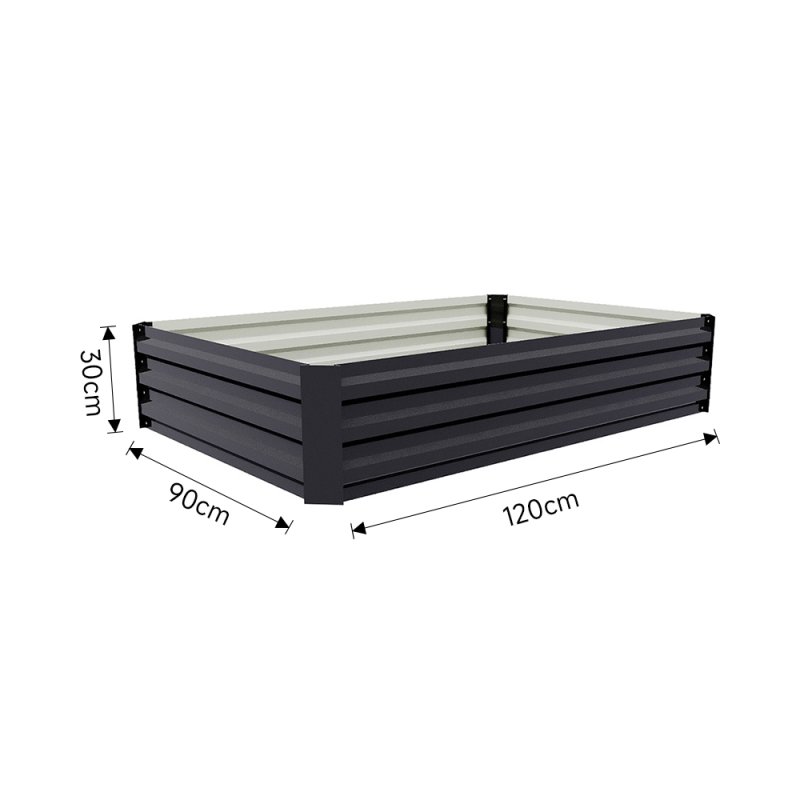 Living and Home Charcoal Black Rectangular Galvanised Steel Raised Garden Bed, 120cm W x 90cm D x 30cm H