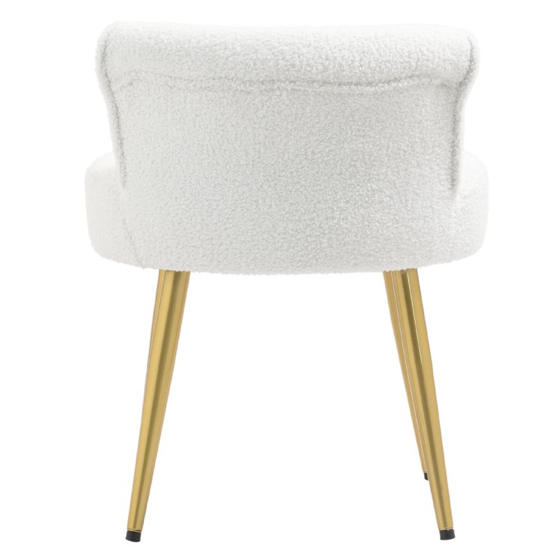 Living and Home White Teddy Fleece Vanity Stool, Button Tufted Dressing Chair with Gold Metal Legs