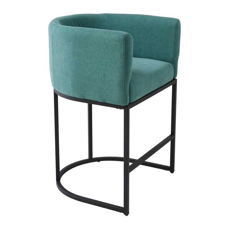 Living and Home Set of 2 Green Chenille Upholstered Low Back Bar Stools with Black Metal Frame