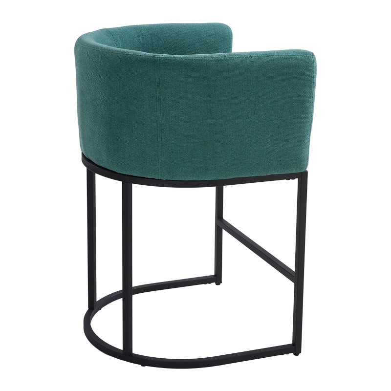 Living and Home Set of 2 Green Chenille Upholstered Low Back Bar Stools with Black Metal Frame