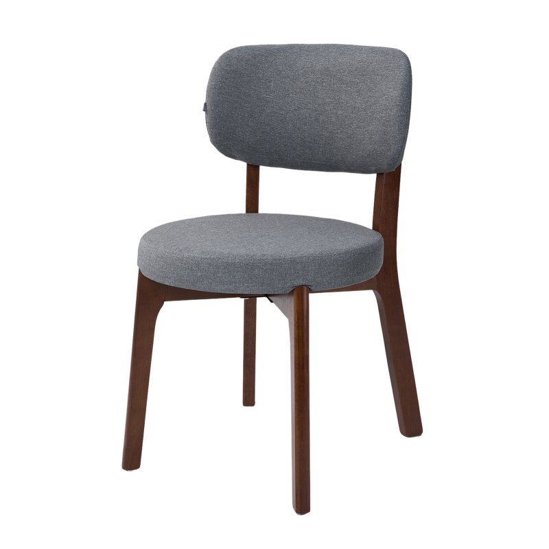 Living and Home 2Pcs Grey Upholstered Dining Chairs, Walnut Rubber Wood Frame Kitchen Side Chairs