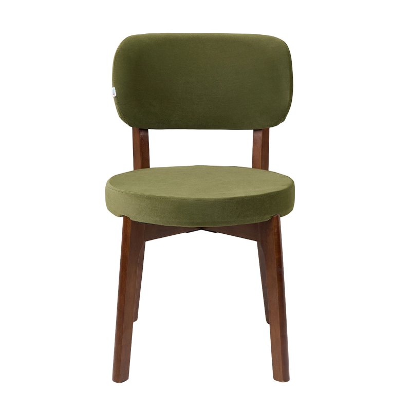 Living and Home 2Pcs Dark Green Upholstered Dining Chairs, Walnut Rubber Wood Frame Kitchen Side Chairs