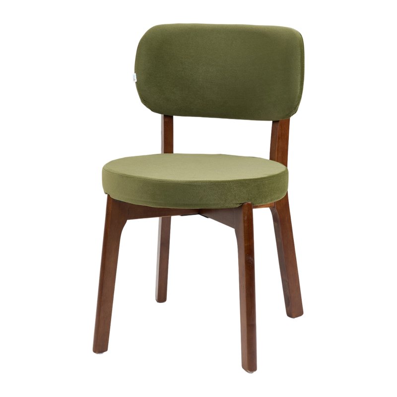 Living and Home 2Pcs Dark Green Upholstered Dining Chairs, Walnut Rubber Wood Frame Kitchen Side Chairs