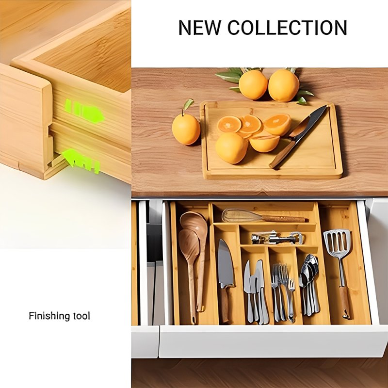 Living and Home Adjustable Cutlery Drawer Organiser with 8 Compartments, Natural Wood