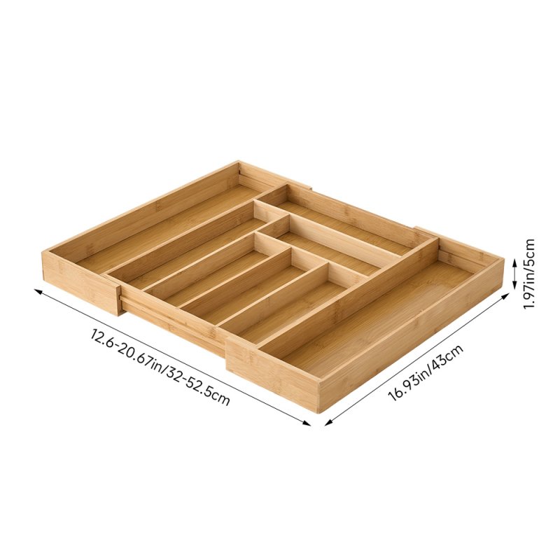 Living and Home Adjustable Cutlery Drawer Organiser with 8 Compartments, Natural Wood