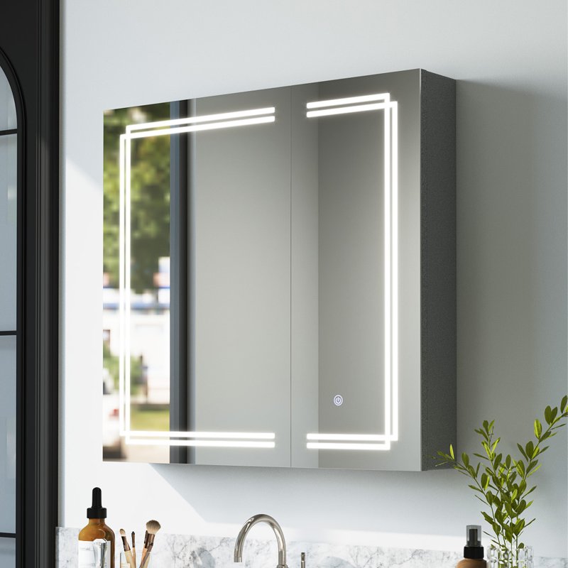 Living and Home 2-Door  Wall-mounted Bathroom Mirror Cabinet with Led Lights