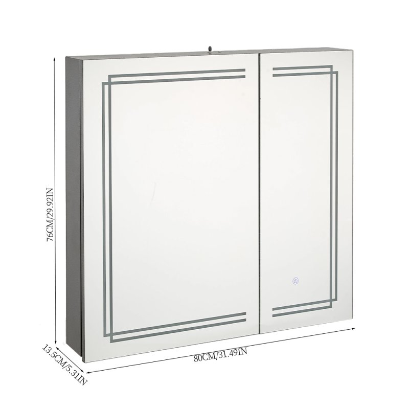 Living and Home 2-Door  Wall-mounted Bathroom Mirror Cabinet with Led Lights