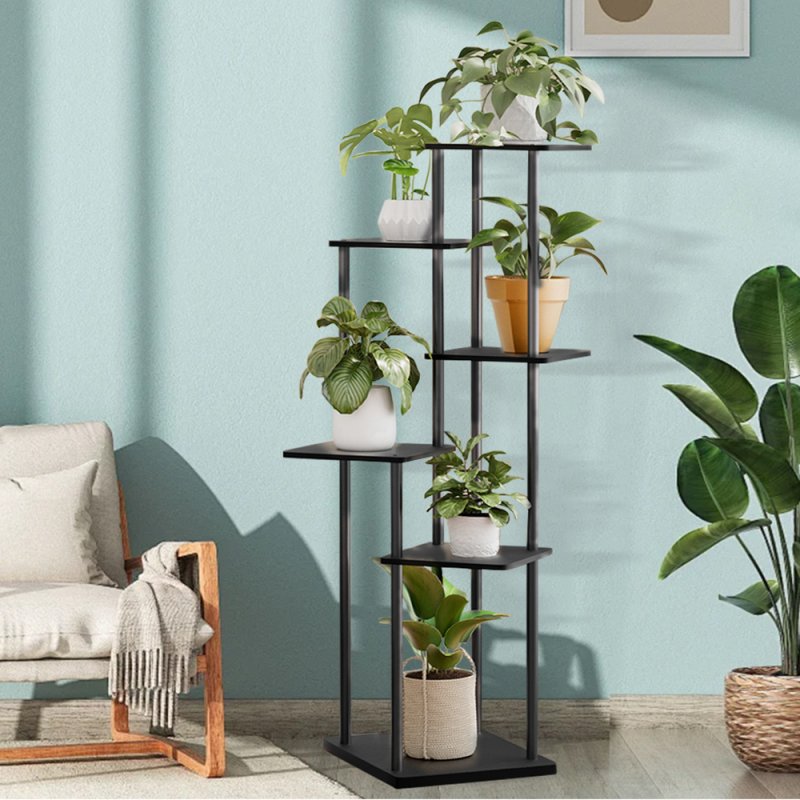 Living and Home 6-Tier Plant Stand Plant Display, Black, 39cm W x 30cm D x 112cm H