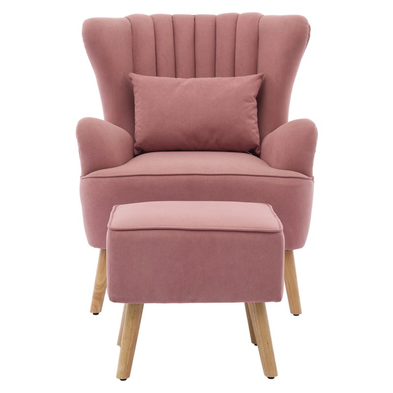 Living and Home Contemporary Curved Back Single Armchair with Lumbar Pillow and Footstool