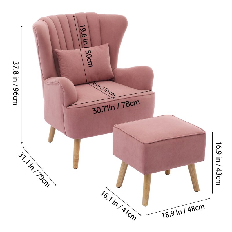 Living and Home Contemporary Curved Back Single Armchair with Lumbar Pillow and Footstool