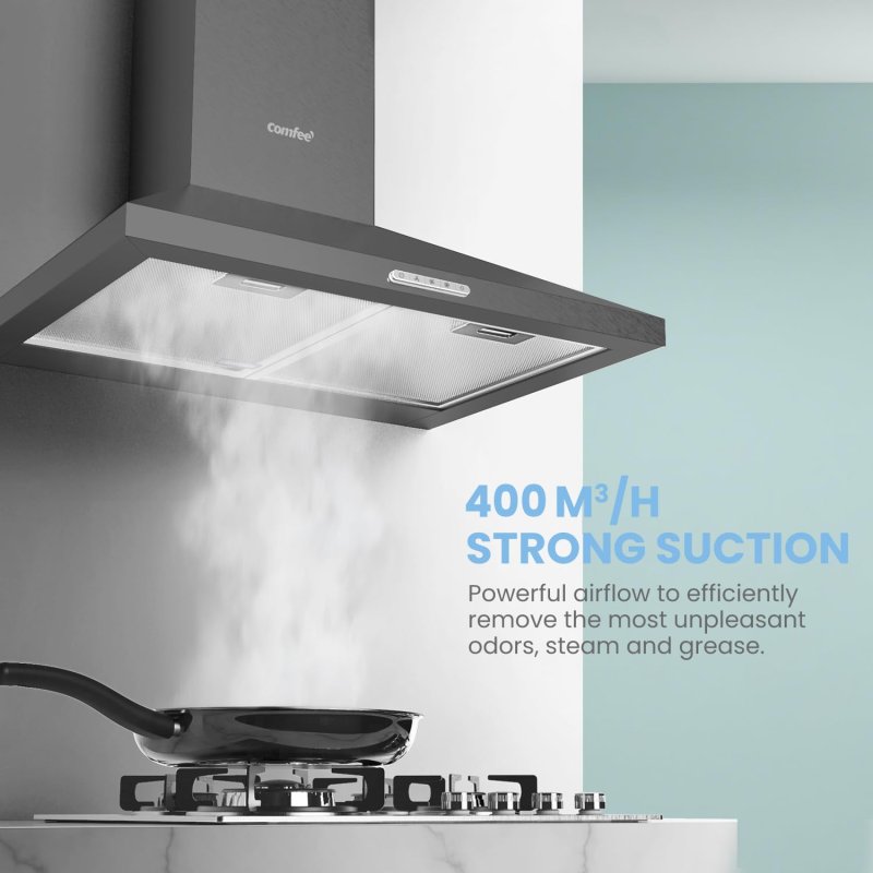 3-Speed 60cm Wall Mounted Chimney Cooker Range Hood with LED Light