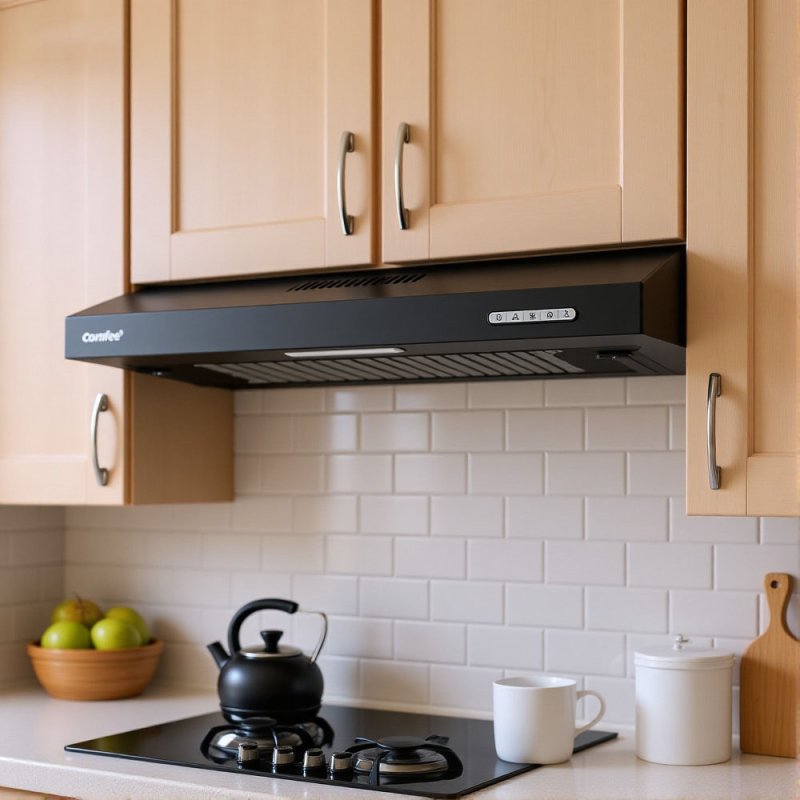 Black 60cm Under Cabinet Wall-Mount Cooker Range Hood with 3-Speed Modes