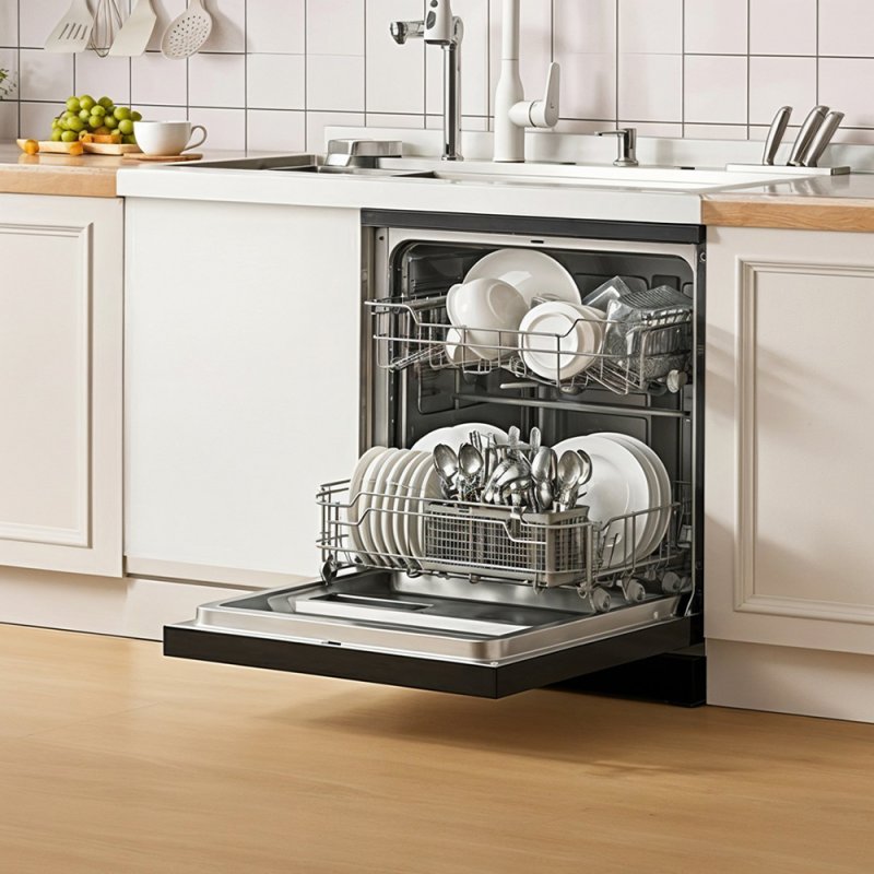 Black Freestanding Dishwasher with 12 Place Settings & 6 Washing Programs