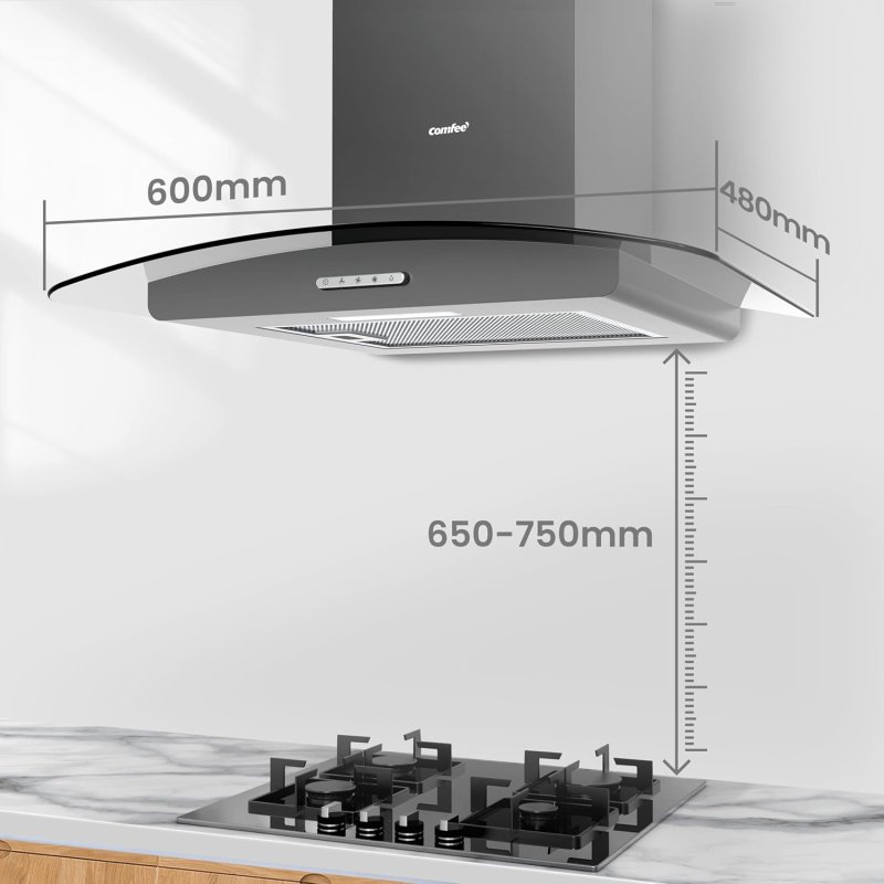 60cm Chimney Cooker Range Hood Kitchen Extractor with 3-Speed Modes