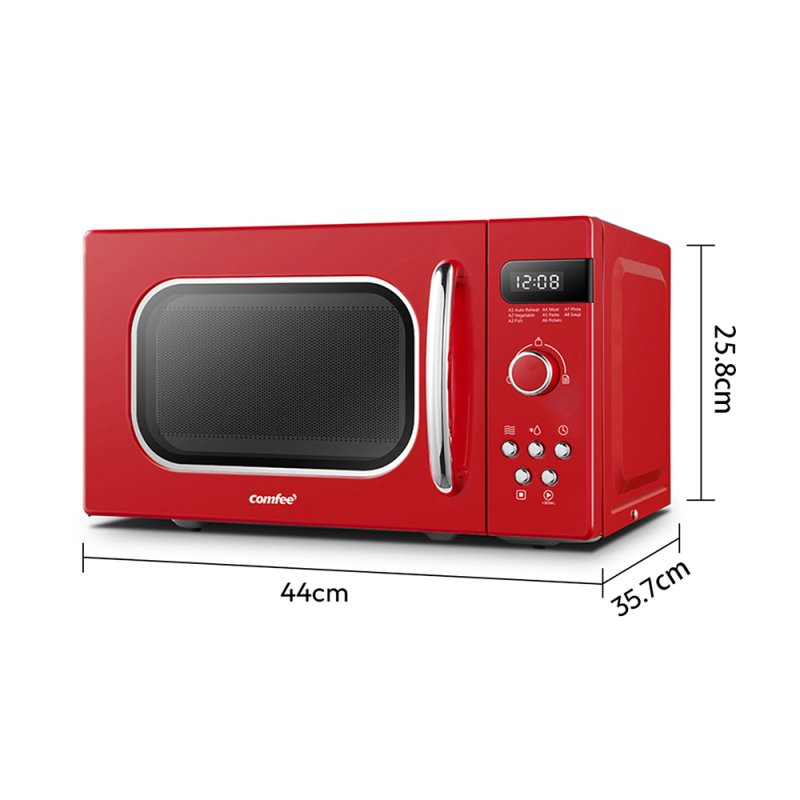 800W 20L Retro Microwave Oven with LED Display, 5 Cooking Power Levels, 8 Auto Menus