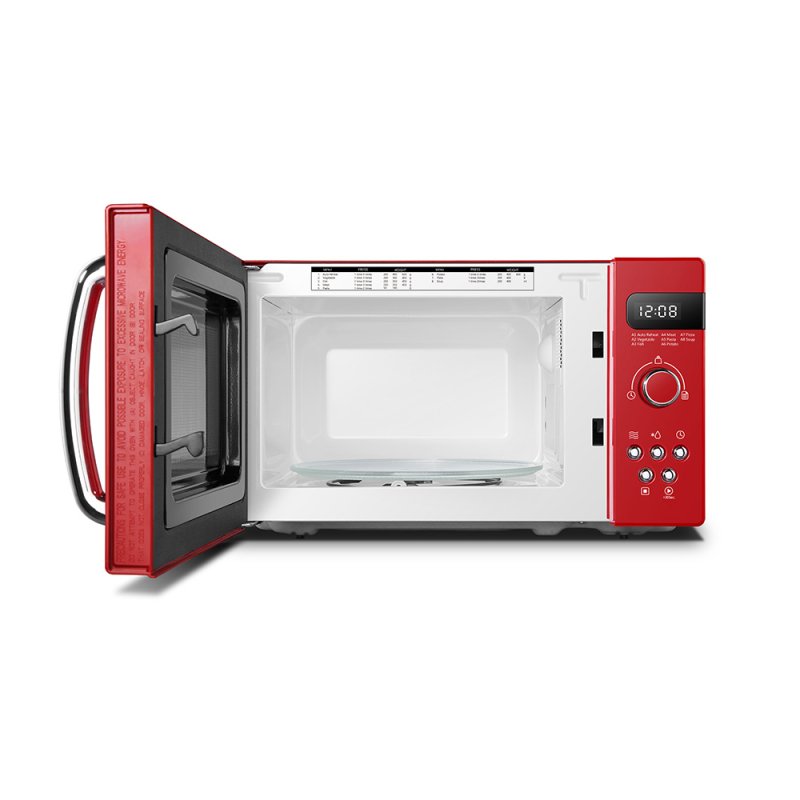 800W 20L Retro Microwave Oven with LED Display, 5 Cooking Power Levels, 8 Auto Menus